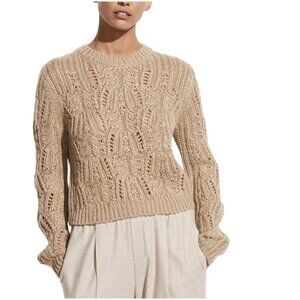 Vince Variegated Cable Wool & Mohair Blend Sweater M medium tan sawdust crewneck